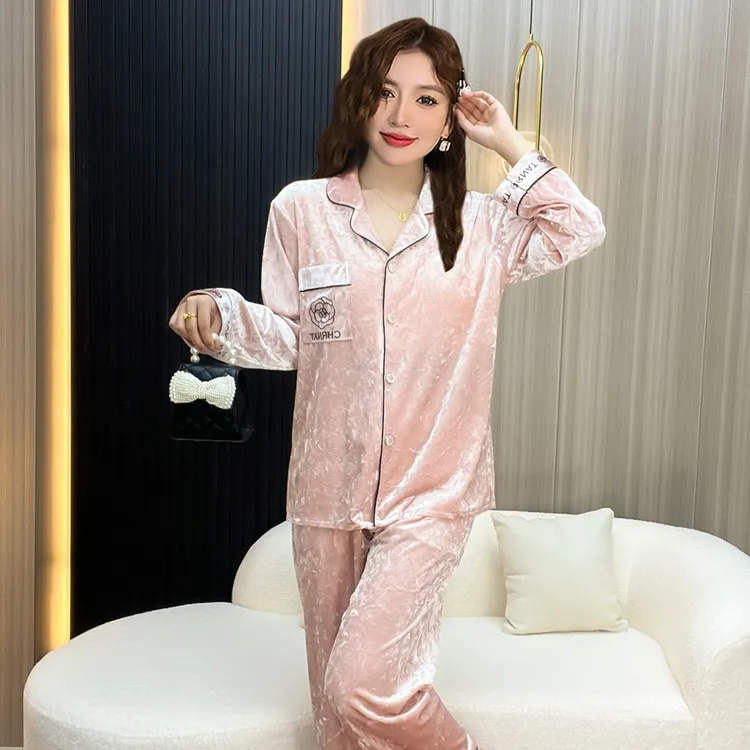 小香风金丝绒睡衣女春秋季2025年新款长袖秋冬天家居服套装可外穿