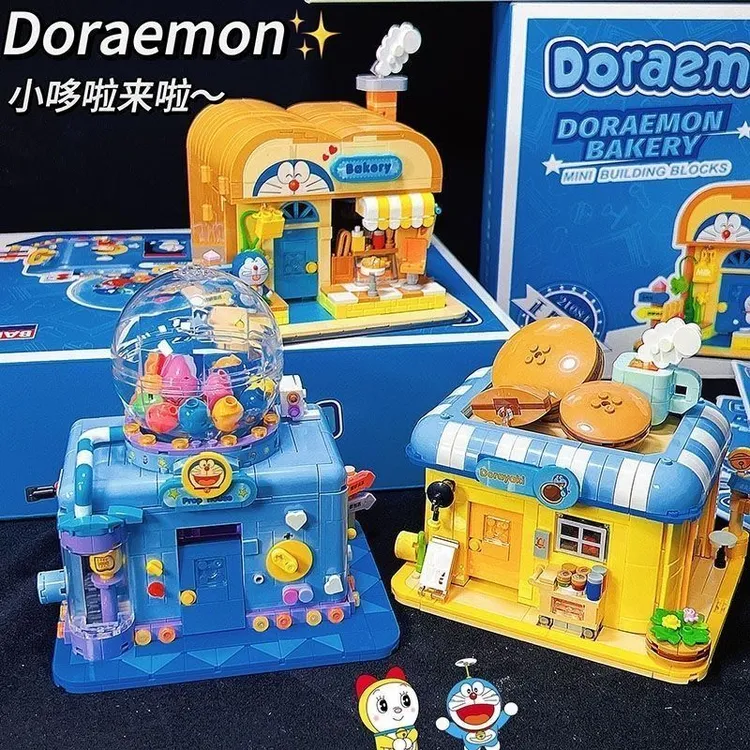 哆啦A梦铜锣烧面包店道具屋街景手工拼装解压玩具男女生礼物