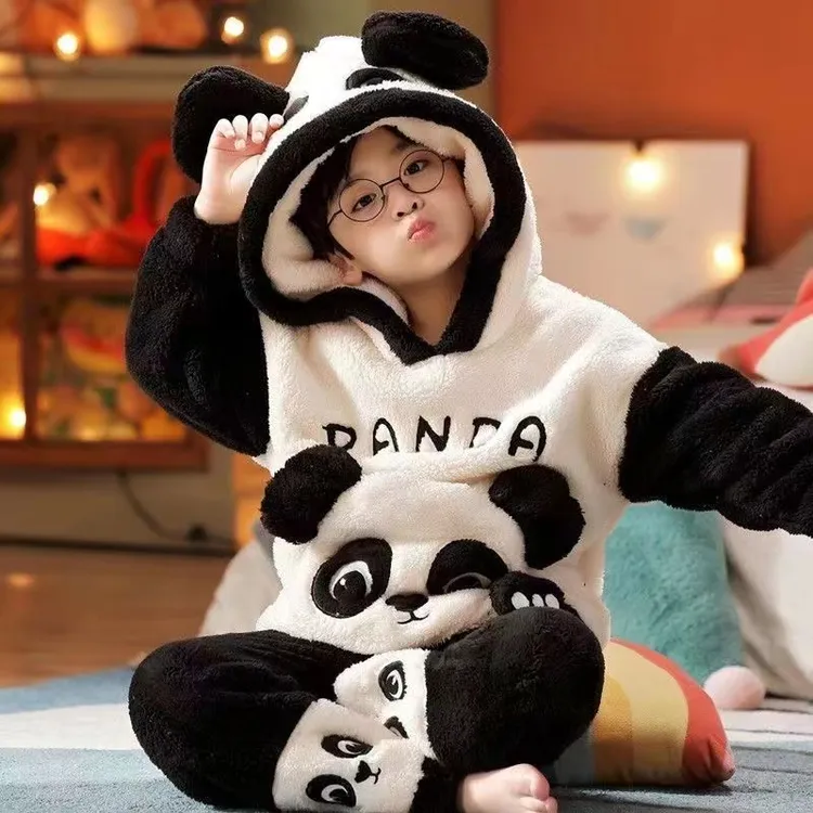 皮卡丘睡衣男童家居服宝宝冬季加绒加厚法兰绒珊瑚绒男孩卡通套装