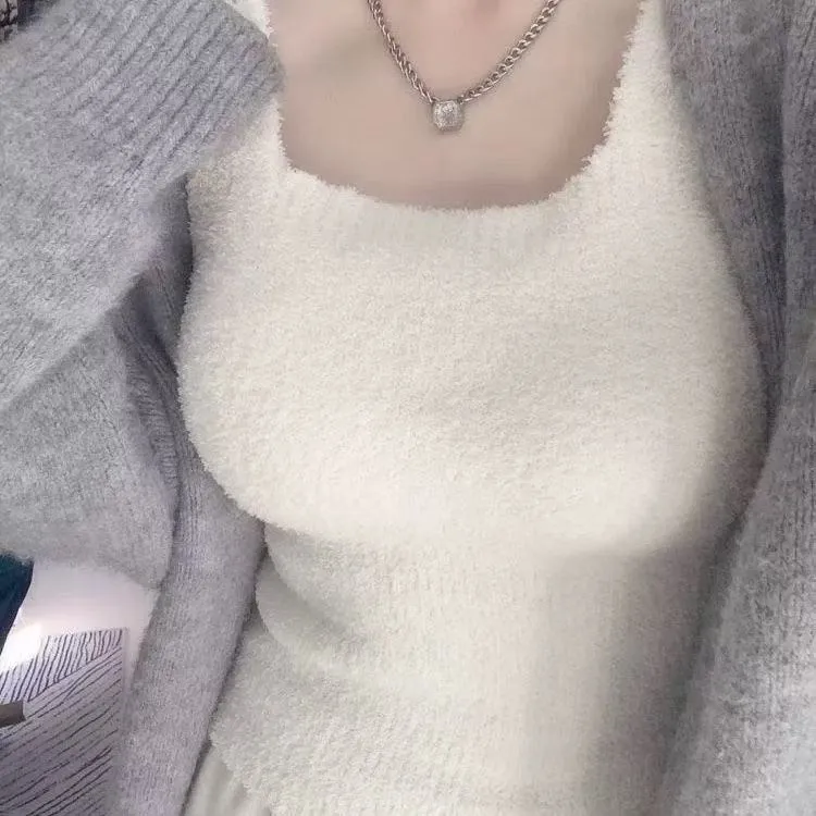秋冬蓄热加绒羊羔绒保暖内衣女士内搭暖背双面磨毛打底衫外穿防寒