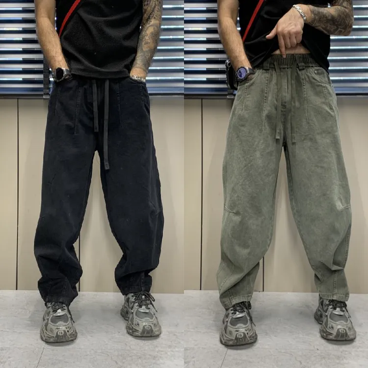 2025秋季新款宽松直筒男士裤子美式潮流阔腿小脚裤韩版百搭哈伦裤