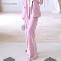 【蜜思仝】哥文花园高级感垂坠感丝绒压褶长裤女裤子CLA1061080