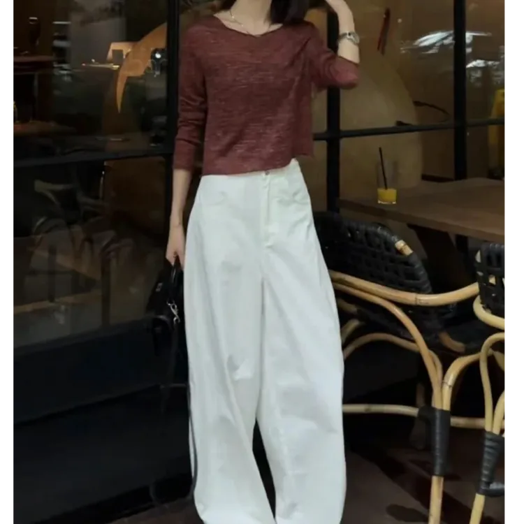 新款长袖薄款衬衫女宽松显瘦阔腿裤F130