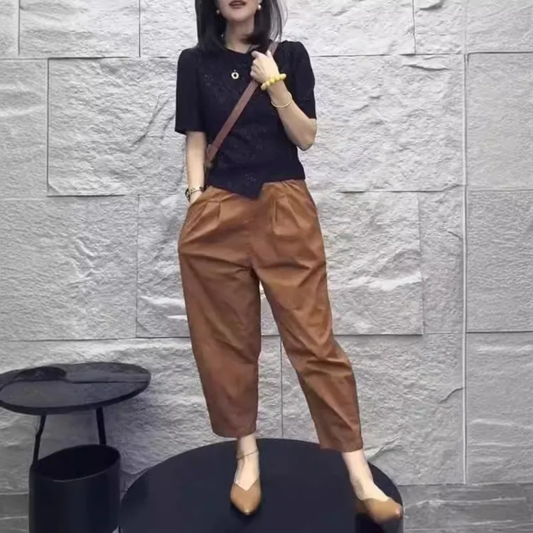 2024夏季新款时尚圆领短袖T恤休闲哈伦裤显瘦女潮