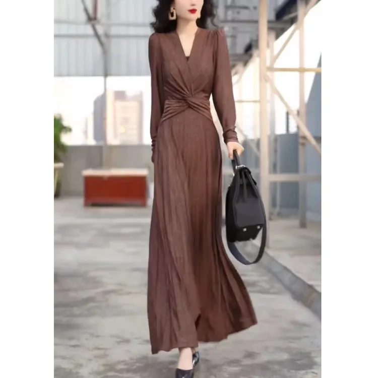 2024新款时尚修身性感连衣裙V领显瘦御姐范长裙女