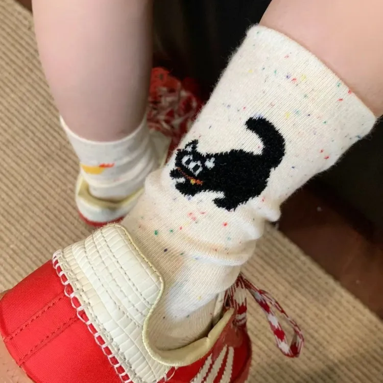 [鸳鸯袜]日系可爱卡通猫猫袜子女夏季薄款学院风中筒袜百搭堆堆袜