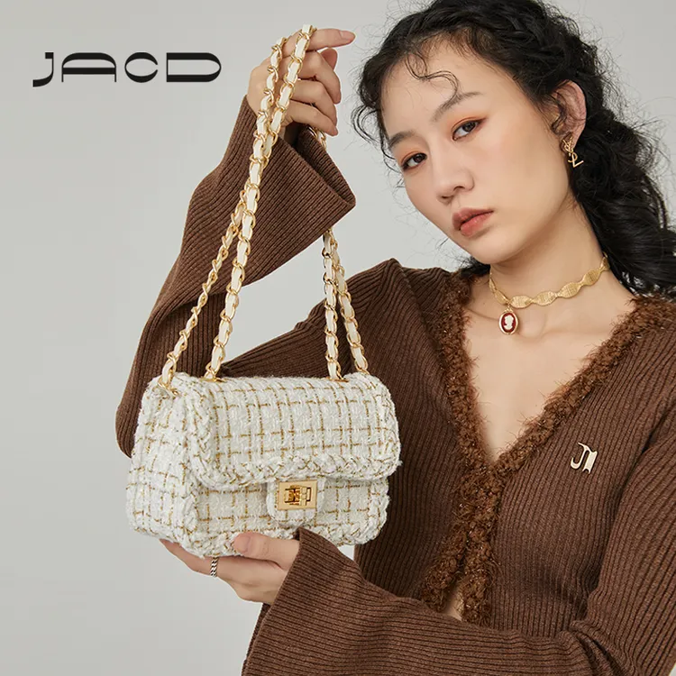 JACD欧美小香风精致甜美少女链条包轻奢千鸟格呢子包高级感小方包