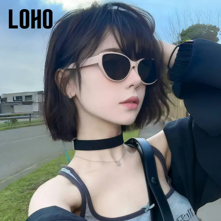 LOHO猫眼墨镜粉白框方圆脸显脸小太阳眼镜防晒防紫外线LH09670