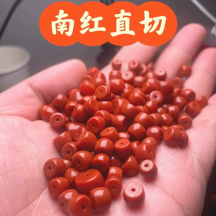 南红玛瑙直切老型桶珠满肉满色柿子红桶散珠文玩手串手串珠配饰