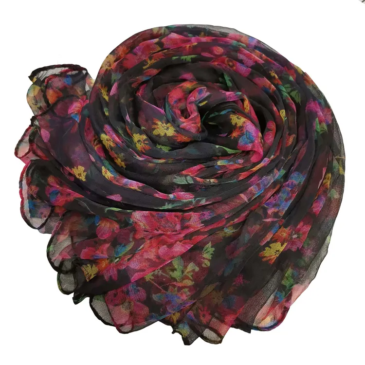 【海棠花】杭州丝绸桑蚕丝薄款丝巾气质大方优雅女士护颈长款围巾