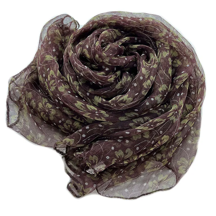 【咖绿四叶草】杭州丝绸桑蚕丝薄款丝巾长款女士护颈护脖子围巾