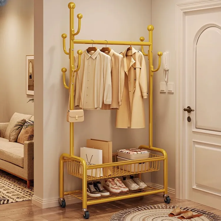 衣帽架落地卧室挂衣架家用床边移动轻奢晾衣架学生宿舍简易衣架C