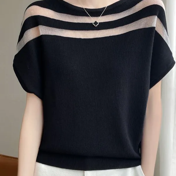 2025夏季薄款冰丝蝙蝠袖薄款针织衫女宽松遮肉百搭休闲通勤上衣潮