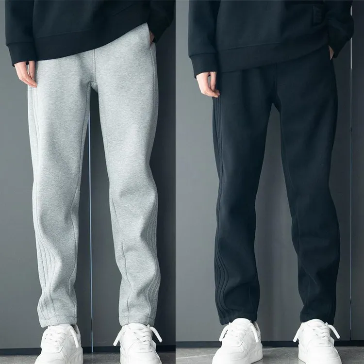 秋冬新款男士纯色加绒美式重磅休闲裤宽松直筒卫裤潮流运动长裤子