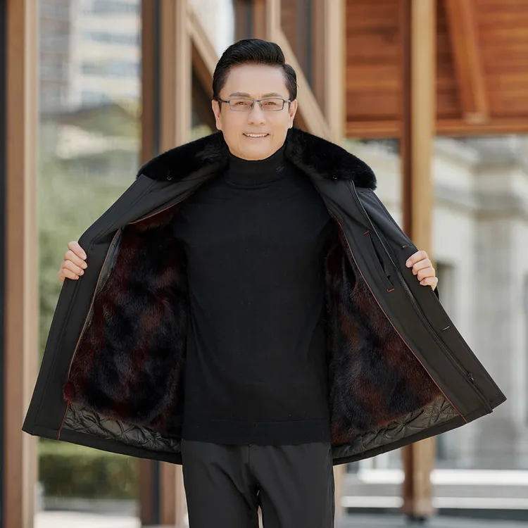 大毛领棉衣棉服加肥加大爸爸装中长款冬季可脱卸加厚加绒保暖男装