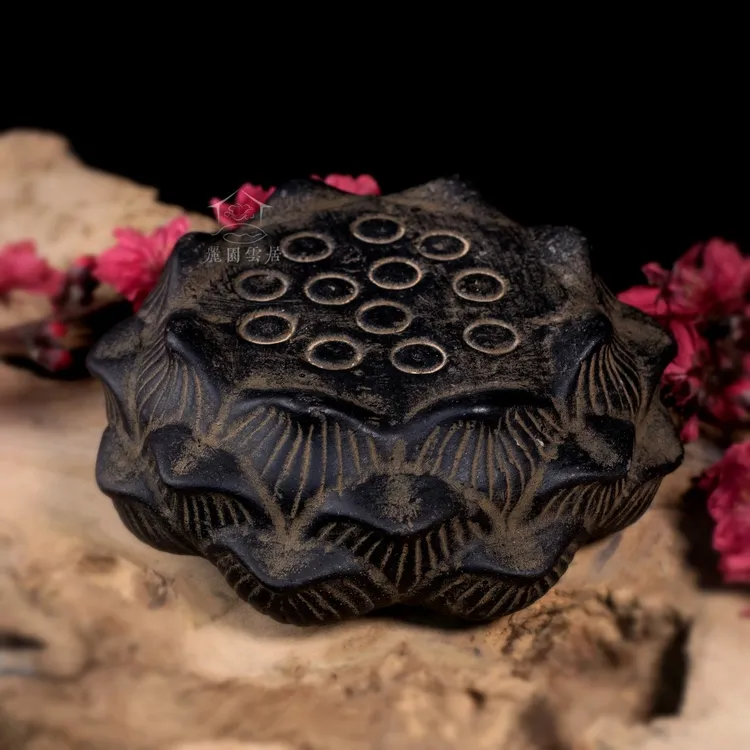 休缘居龙年创意莲花书房茶桌雕刻壶承底座摆件-莲蓬实心底座