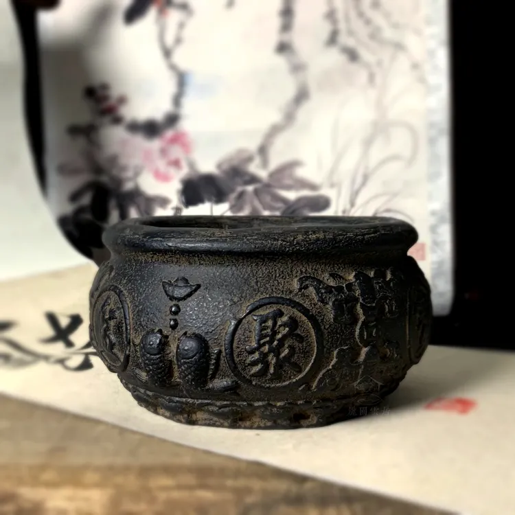 休缘居仿古做旧手工水培盆碗莲铜钱草香炉精品花盆-聚宝盆