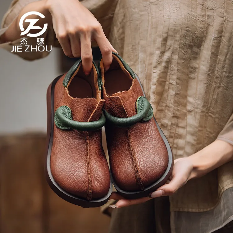 杰骤民族风真皮女鞋复古手工皮鞋春秋季头层牛皮软皮单鞋123QC-3