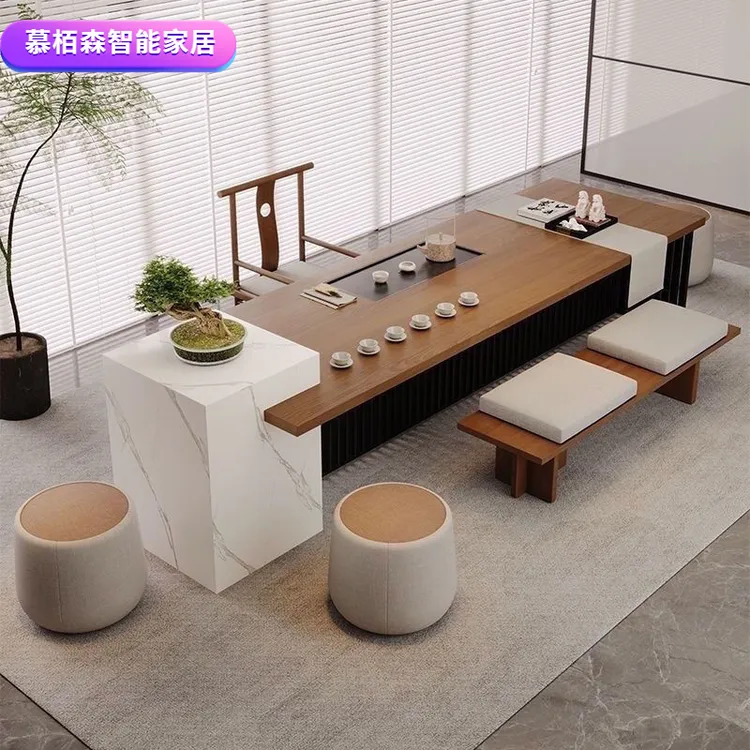 实木岛台茶桌大板泡茶桌椅组合简约轻奢茶台办公室中式家用茶桌