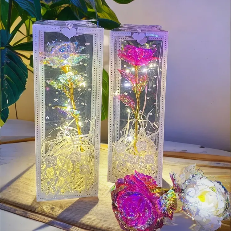 永生花束生日礼物送女生送妈妈圣诞节七彩炫光玫瑰花干花拍照道具