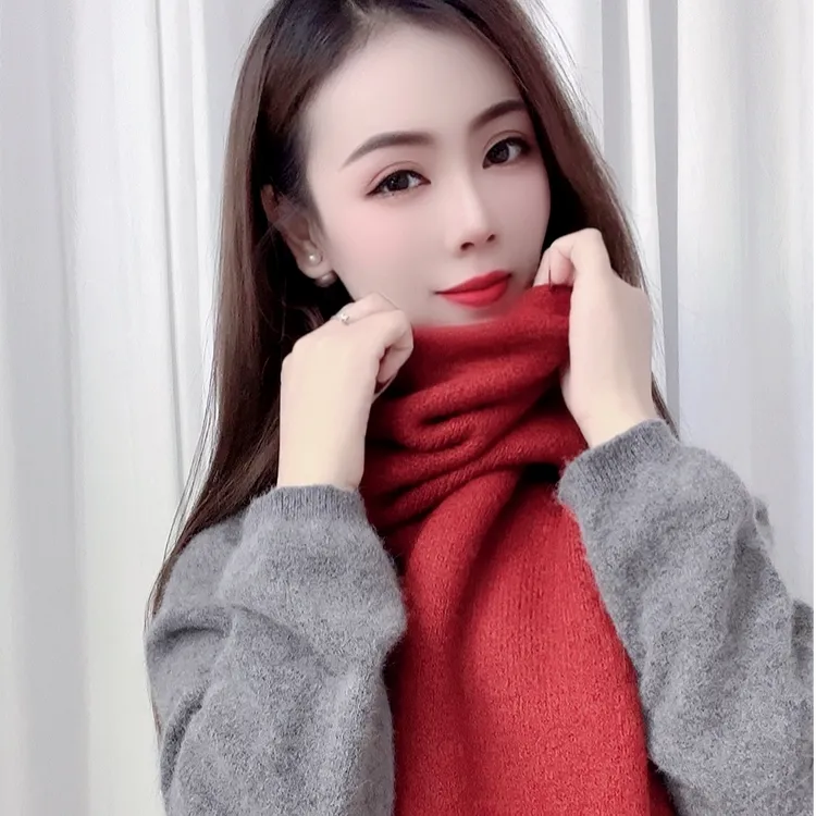 围巾保暖围脖网红针织时尚百搭羊绒加厚纯色韩版女士双面长款ins