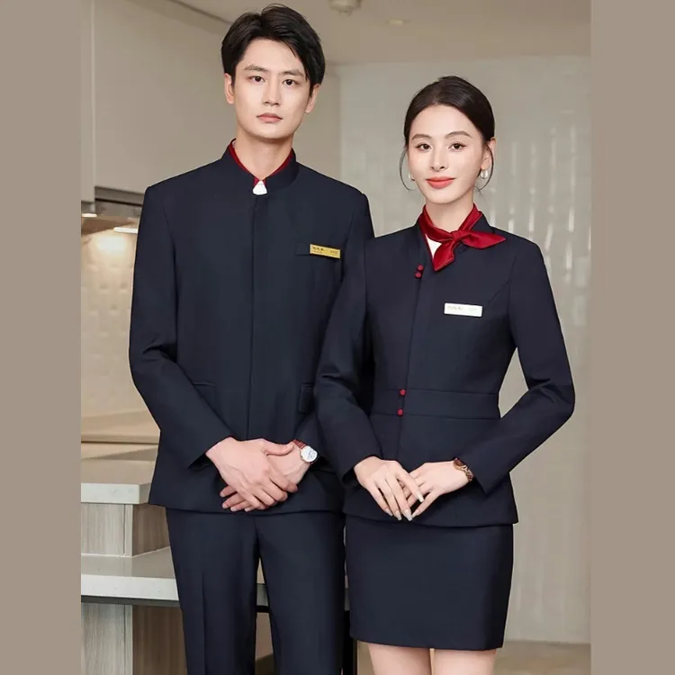 新中式国风立领职业西装套装男女迎宾接待服酒店餐饮服务员工作服