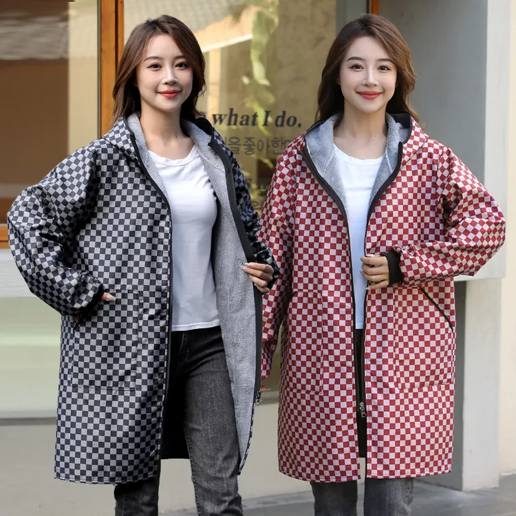 骑车挡风罩衣加绒加厚保暖防风做饭干活时尚洋气成人新款工作服女