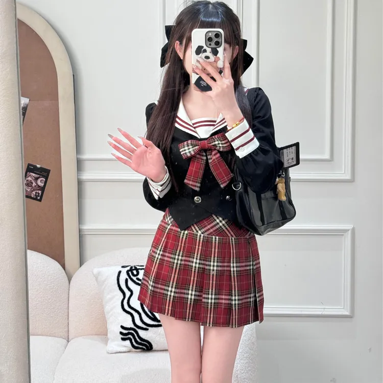 水手日记 织物猪原创 美式复古学院风收腰显瘦辣妹JK制服cos