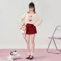 椰椰草莓 织物猪原创 早秋元气减龄露肩辣妹氛围感穿搭红色半裙