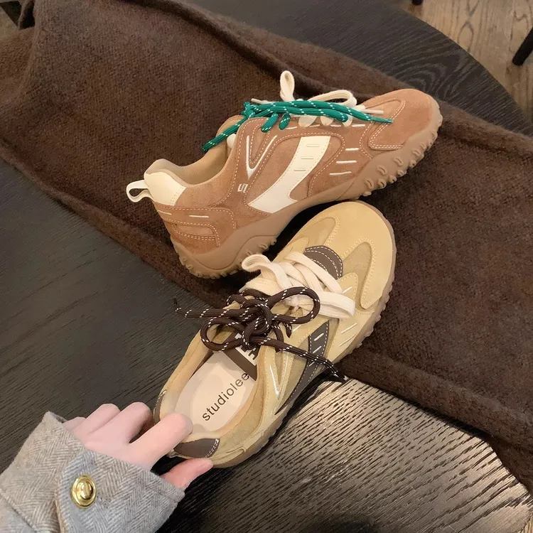 2024新款网红真皮内增高厚底加绒毛毛德训阿甘鞋女秋冬百搭系带