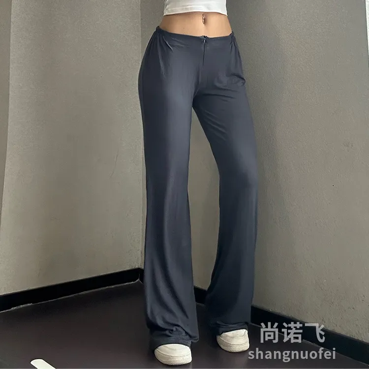 尚诺飞 新款升级v字低腰拉链健身休闲垂坠直筒裤子居家运动拖地裤