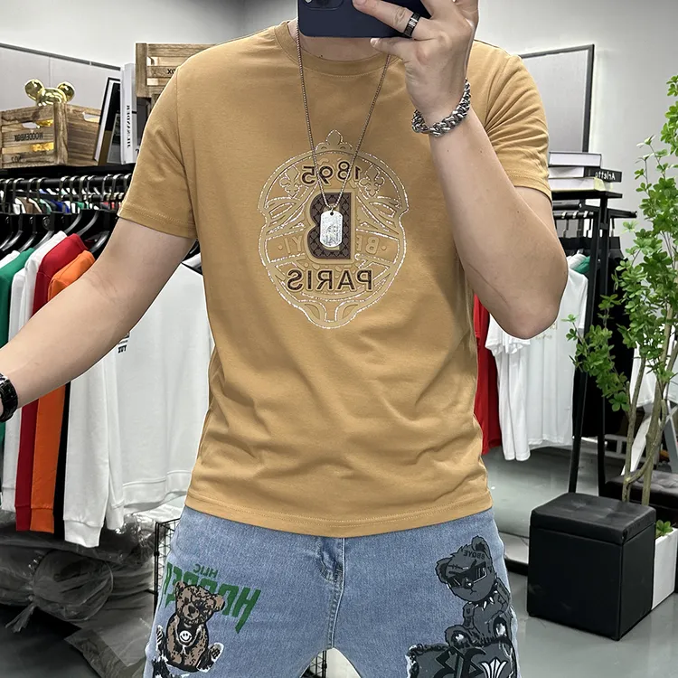 欧货男装冰丝短袖T恤男t潮牌轻奢网红款短袖男款爆款2024新款半袖