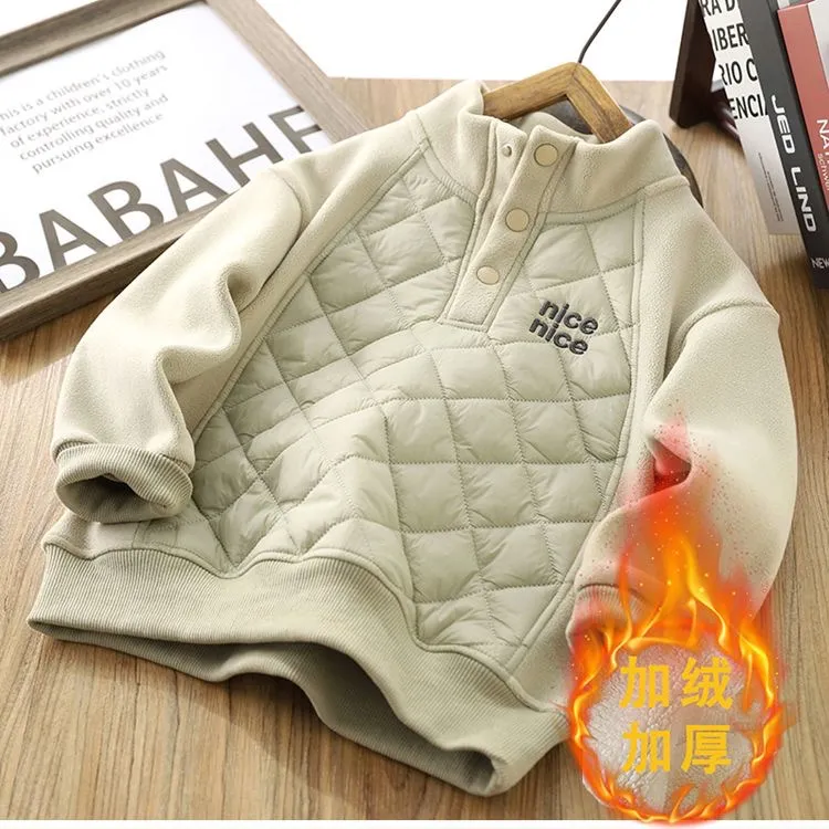 男童加厚卫衣秋冬装2025新款儿童夹棉保暖防风运动上衣冬季洋气潮
