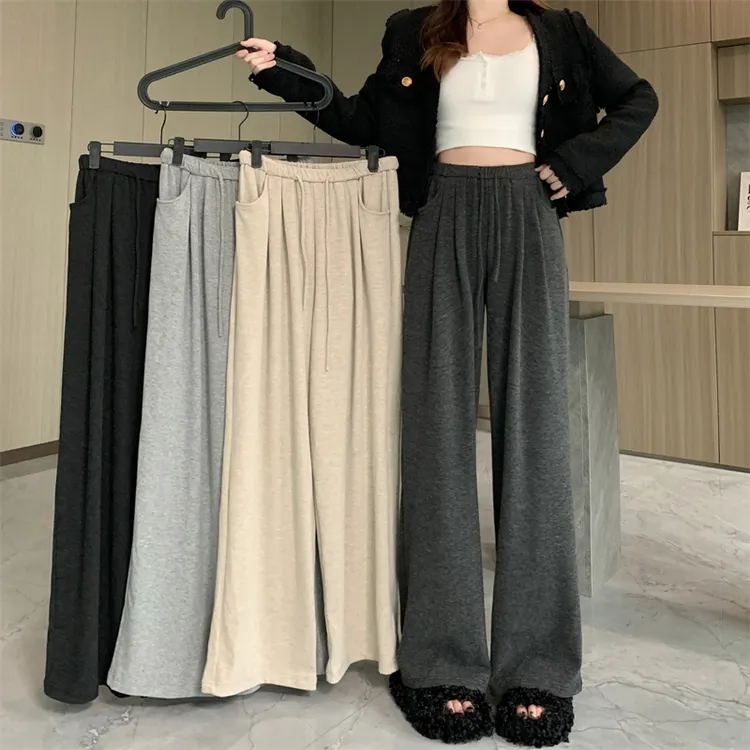 X大码胖mm显瘦糯米裤春秋新款梨形身材垂感直筒裤休闲宽松阔腿裤