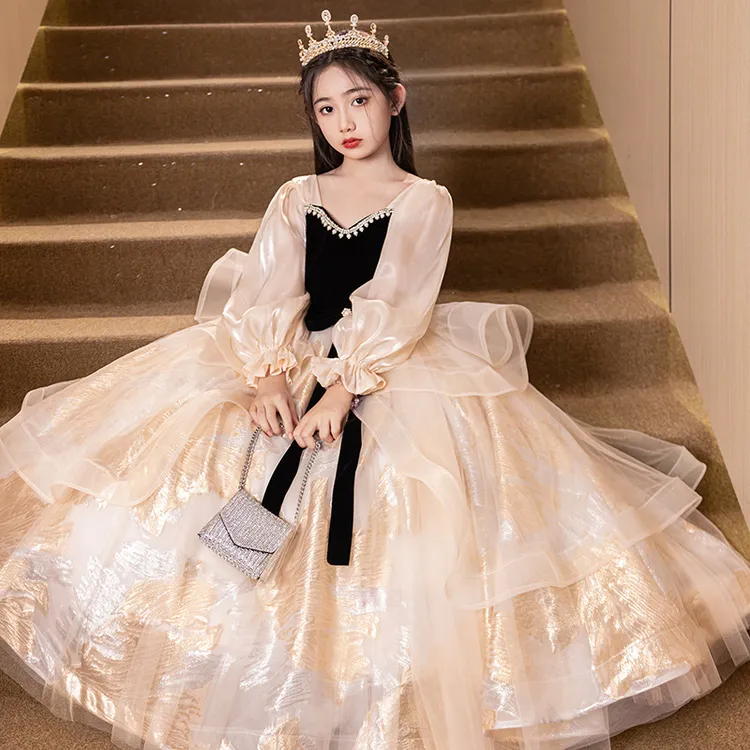 女童礼服秋冬季花童婚礼小女孩生日公主裙儿童主持人钢琴演奏演出