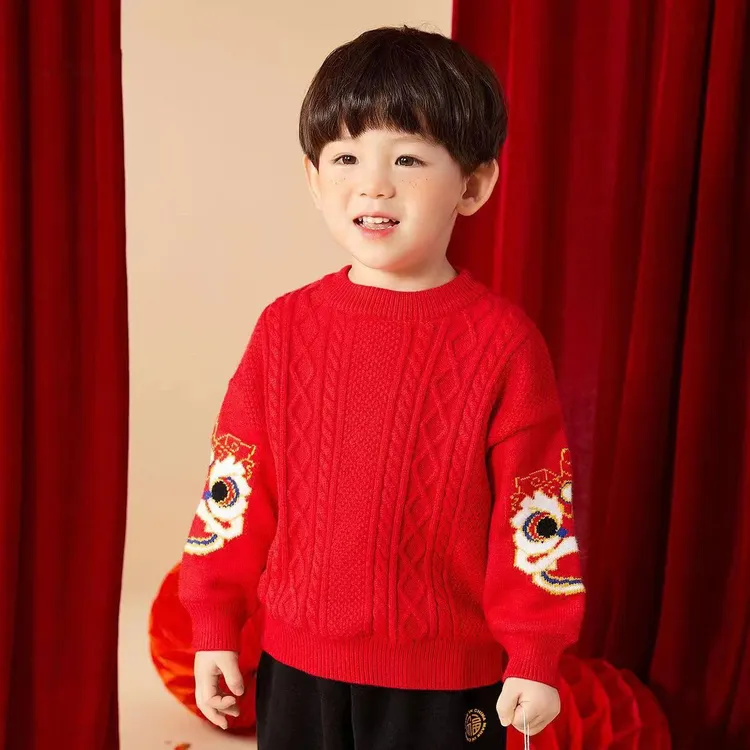 男童小孩毛衣2025儿童红色加绒加厚保暖宝宝打底衫洋气外套上衣