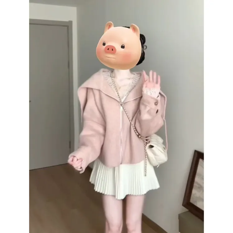 甜美少女感毛呢外套女冬季小个子宽松显瘦上衣