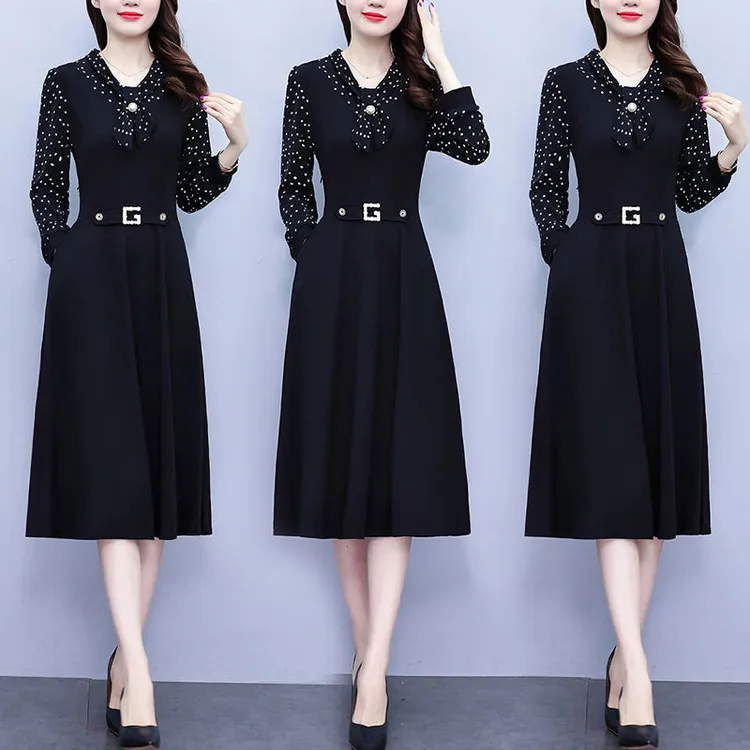 大码女装胖mm连衣裙秋季新款长袖气质高贵显瘦洋气妈妈装拼接裙子