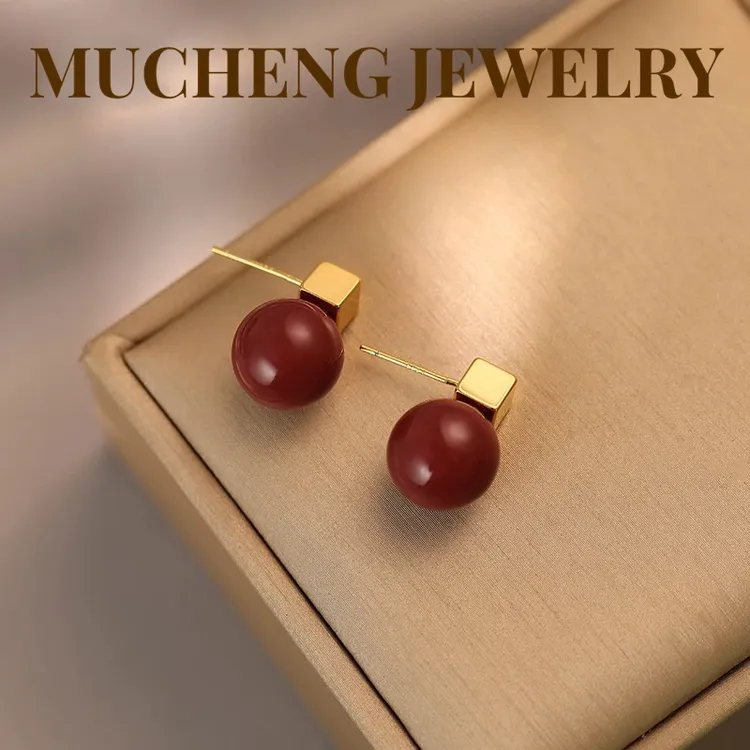 非金属仿珍珠耳饰 R001安哥拉红耳环气质轻奢时尚百搭复古法式