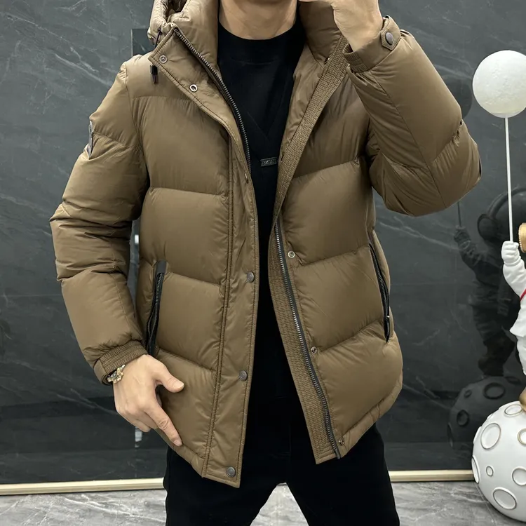 男士冬季连帽休闲简约加厚款200g填充白鸭绒羽绒服