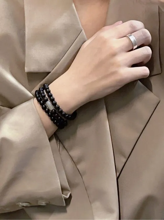 黑檀木手串男女双圈佛珠手串68毫米檀木民族风文玩男女冷淡风高级