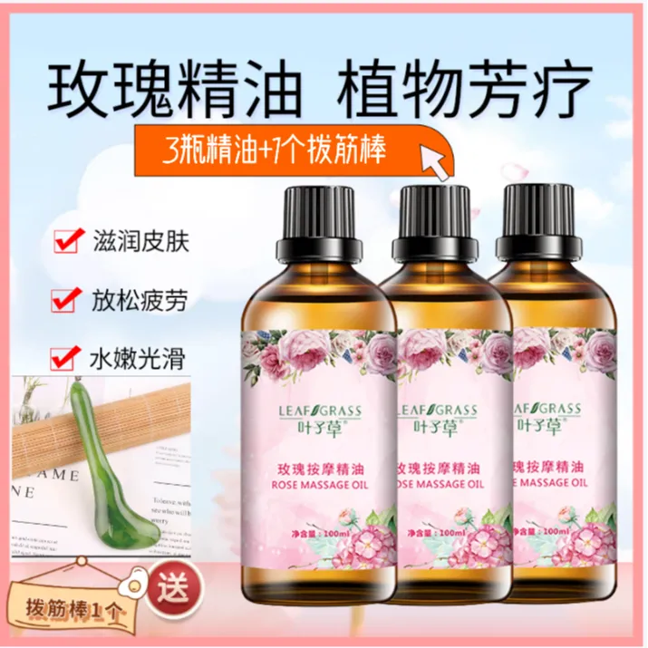 拍1发3瓶100ml+送1个拨筋棒】叶子草玫瑰精油按摩肩颈身体护肤疏通