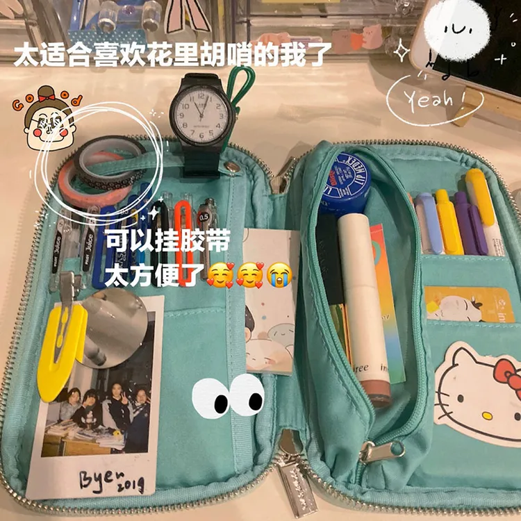 大容量笔袋烧饼包笔袋学生用笔盒灯芯绒日式铅笔盒女简约学生用
