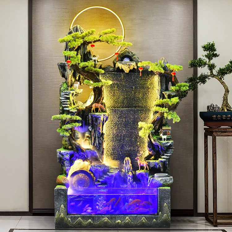 大型聚宝盆假山流水喷泉鱼缸落地摆件客厅玄关循环水景观装饰开业