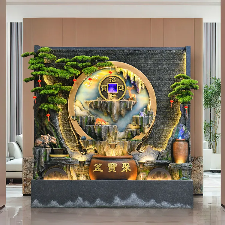 大型水幕墙流水屏风喷泉鱼池假山景观别墅假山流水喷泉摆件循环水