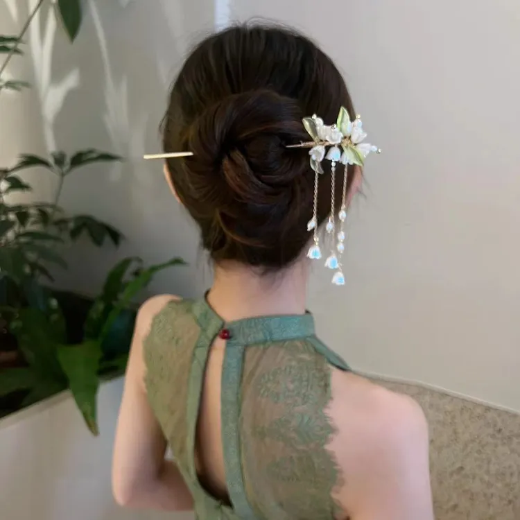 铃兰花流苏发簪女古风簪子旗袍汉服步摇新中式古代发簪