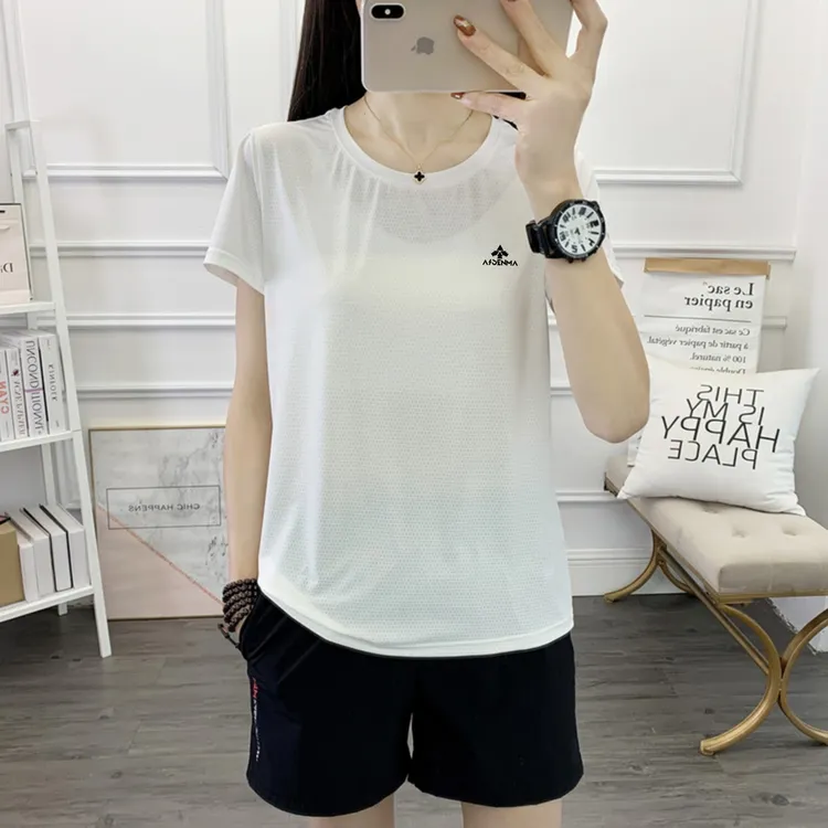 女士速干短袖T恤冰丝吸汗T恤运动短袖快干休闲半袖薄款圆领弹力