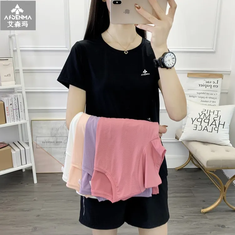 冰丝速干T恤女士运动短袖高弹力快干户外T恤女薄款圆领半袖时尚