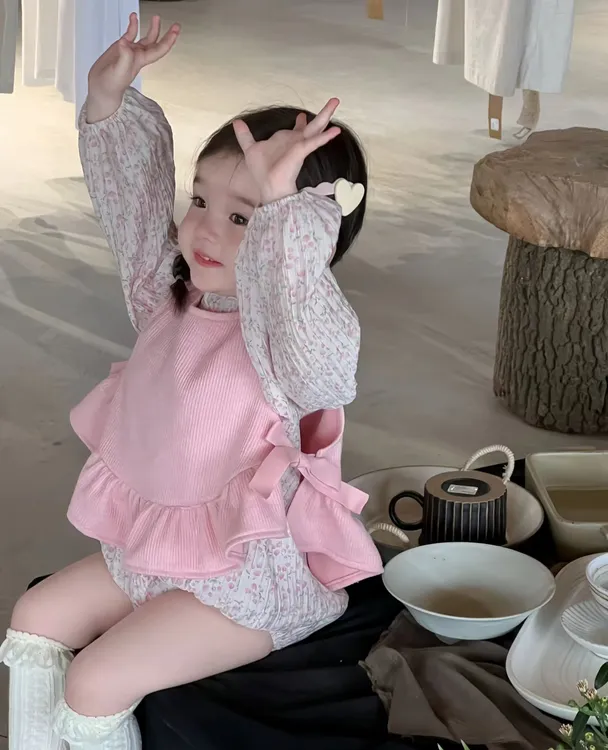 【默认微瑕，NO退NO换】男女宝卫衣春秋款甜美法式设计感蕾丝碎花