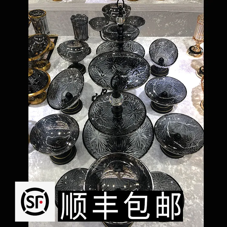 ZG/中歌【新疆包邮】18头玻璃网红果盘金属轻奢欧式高档家用结婚